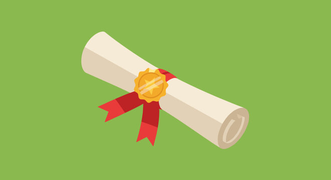 Graduation Diploma Scroll Tied with Red Ribbon and Golden Seal Isolated on Transparent Background Represents Academic Achievement and Success