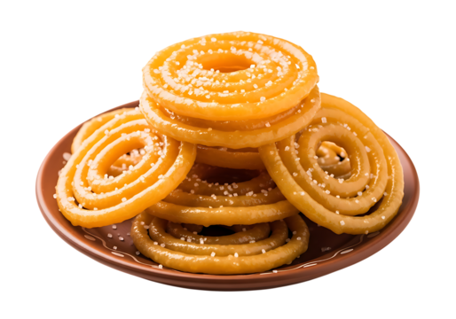 Stack of jalebi indian sweets on transparent background - Powered by Adobe