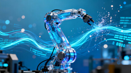 Robot Arm Production Chain Stream AI Smart Factory Futuristic Industry