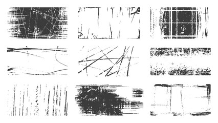 Overlay textures set stamp with grunge effect. Old damage Dirty grainy and scratches. Set of different texture. Distress overlay vector illustration.