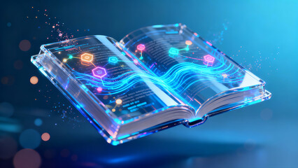Book Glowing Knowledge Nodes AI Digital Learning Education