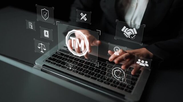 Trademark protection and legal compliance with TM icon, copyright law, patent check, intellectual property rights, and branding regulation enforcement Marrow