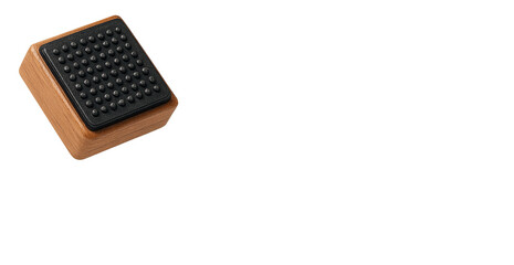 Minimalist wooden massage block with raised acupressure surface designed for hand therapy, relaxation, and stress relief, isolated on transparent background, PNG.