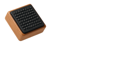 Minimalist wooden massage block with raised acupressure surface designed for hand therapy, relaxation, and stress relief, isolated on transparent background, PNG.