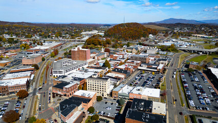 Historic downtown Johnson city from drone 