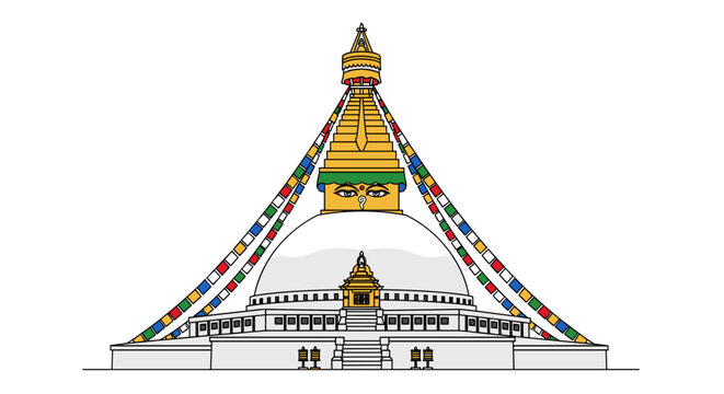 Spiritual Boudhanath Stupa Landmark Religious Symbolism Prayer Flags Meditation Isolated on Transparent Background