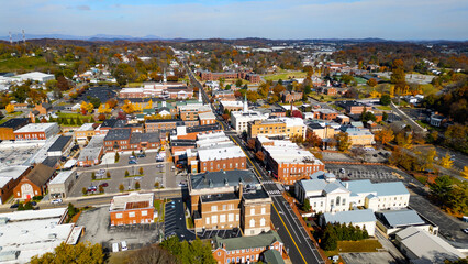 Serene view of Greenville Tennessee from drone 