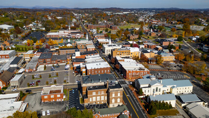 Aerial view of Greenville Tennessee on a autumn day with Colorful leaves 