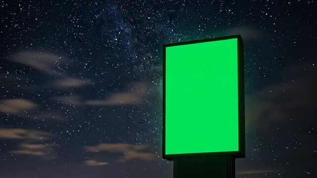 Green Screen Billboard Under Starry Night Sky