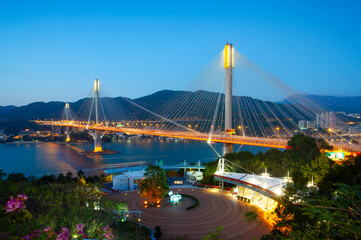 Elevated view of the 'Ting Kau Bridge' Cable Stayed bridge that connects Hong Kong to Hong Kong international airport