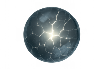 Glowing sphere cracking with bright energy inside, isolated element on transparent background for magic and power concepts