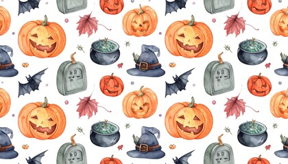 Halloween Pattern - Pumpkins, Bats, and Spooky Elements for Festive Designs.