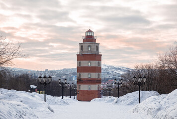 Llighthouse tower in Murmansk