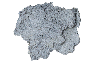 High Resolution of Cracked Plaster Fragment with Rough Texture Isolated on Transparent Background.