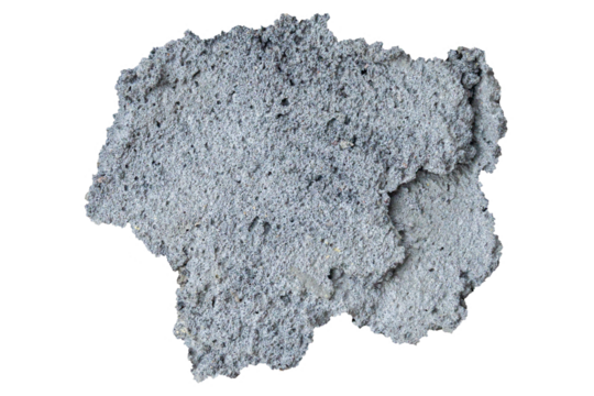 High Resolution of Cracked Plaster Fragment with Rough Texture Isolated on Transparent Background.