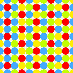 Children's multicolored seamless pattern of bright circles on a white background