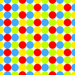 Children's multicolored seamless pattern of bright circles on a white background