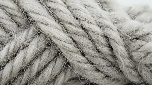 Closeup of gray textured yarn entwined in an artistic pattern