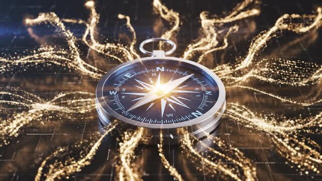 Glowing Compass Surrounded by Golden Particles Mystical Journey of Navigation, Direction, and Adventure in Exploration with Sparkles and Intricate Details