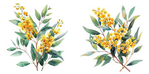 golden wattle watercolor vector illustration
