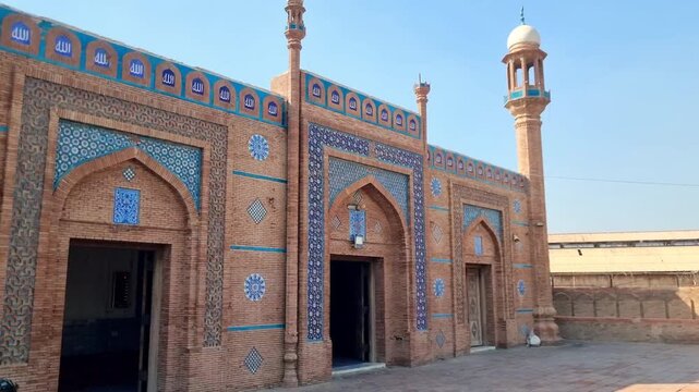 A historic mosque Of The Tomb of Shah Rukn-e-Alam located in Multan, Punjab, Pakistan. Beautiful mosque in Multan known for its intricate Islamic architecture and deep cultural roots. 4K Footage.