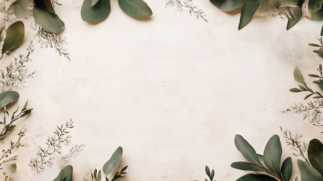 Elegant botanical arrangement featuring eucalyptus and delicate floral accents with copy space - Powered by Adobe
