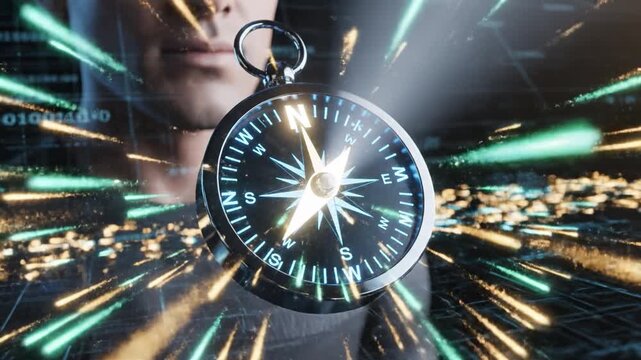 Modern Compass with Glowing Elements Digital Exploration of Navigation and Direction, Merging Technology and Innovation for Enhanced Guidance in Journey Ahead