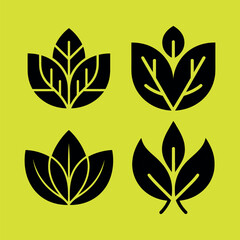 Modern Black Leaf Symbol Collection Featuring Minimal Botanical Shapes for Eco Branding