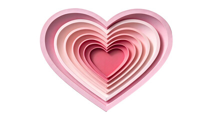 Layered hearts in shades of pink isolated on transparent background