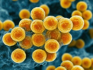 multi-resistant pathogen Staphylococcus aureus surrounded by blood cells

