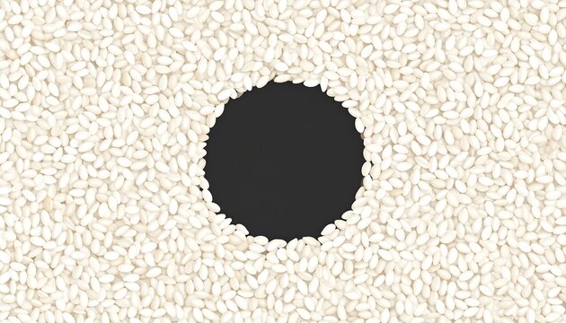 Minimalist rice grain background with a dark circular void in the center.