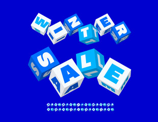 Vector Advertising banner Winter Sale. 3D cube Font. Creative Blocks Alphabet Letters and Numbers set