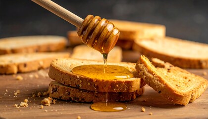 Honey Drizzled on Toast - A Sweet and Golden Treat.
