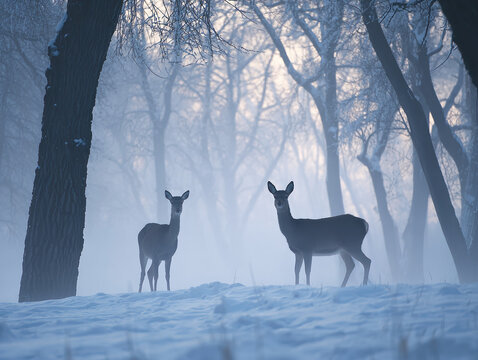 deer in winter forest