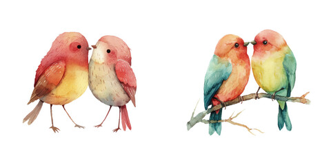 valentines couple birds watercolor vector illustration