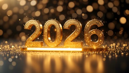 "Golden 2026 Loading Bar with Sparkling Lights – Anticipation for the New Year Celebration"