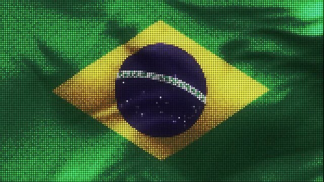 Brazil flag with LED screen display. These videos are retro-style, realistic and 4K, and are perfect for creative projects.