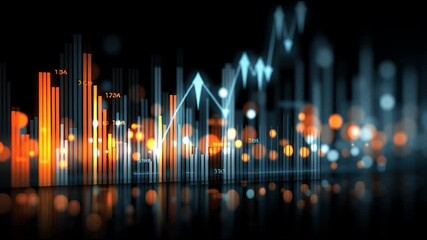 Financial data analytics stock market chart graph neon glow bokeh volatility trend line glowing bar chart abstract background, blue light economic graph digital visualization dashboard line chart - Powered by Adobe