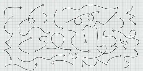 Obraz premium Hand Drawn Arrows Sketch Vector Illustration Direction Doodle Drawing Design Graphic Simple Guide Elements Path Sign