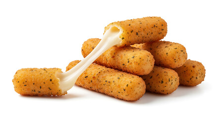 Golden fried mozzarella cheese sticks isolated on transparent background