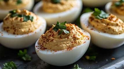 Deviled eggs with creamy filling and paprika garnish, a classic appetizer for National Deviled Egg Day