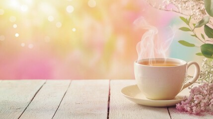 Hot tea cup kept near window and monsoon feel