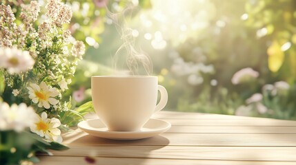 Hot tea cup kept near window and monsoon feel