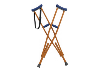 Pair of wooden crutches crossed, isolated on transparent background