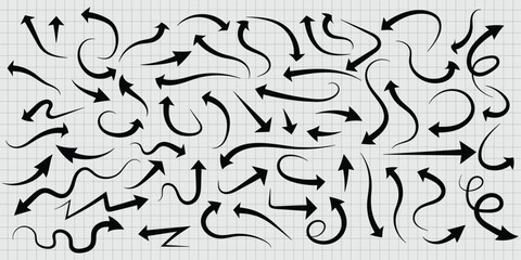 Arrow Vector Set Directional Graphics Hand Drawn Style Design Elements Navigation Icons Pointing Curved Straight