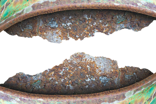 Old Rusty Corroded Metal Texture Frames with Torn Rough Edges on Transparent Background.