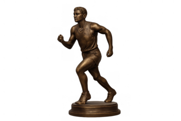 Bronze runner award statue symbolizing achievement, victory, and athletic success, featuring a male athlete in motion