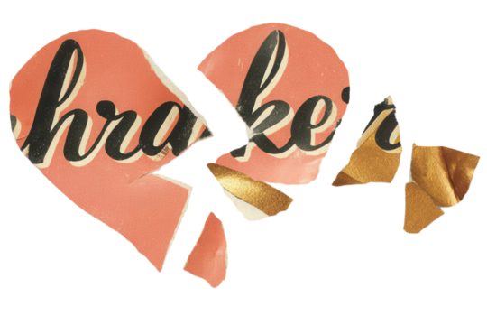 Heart stamp certified heartbreaker, vintage collage style combining analog textures and bold typography