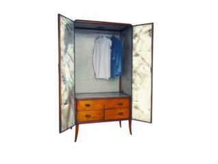 Vintage wardrobe soft filtered light, nostalgic domestic photography