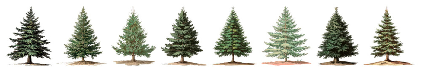 Obraz premium PNG Variety of evergreen tree illustrations, element set on transparent background